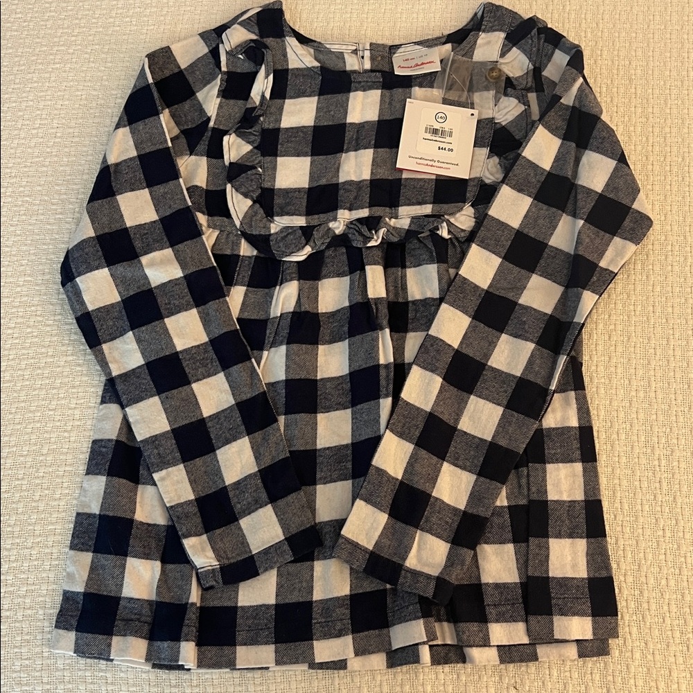 BNWT Girls Hanna Andersson Navy and White Checkered Shirt Size 10